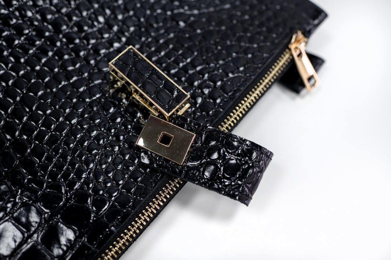 Cyprus, Limassol. Black croco leather notebook cover A5 for documents A4 and A5 format.