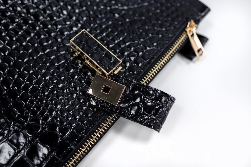 Black croco leather notebook cover A5 for documents A4 and A5 format.