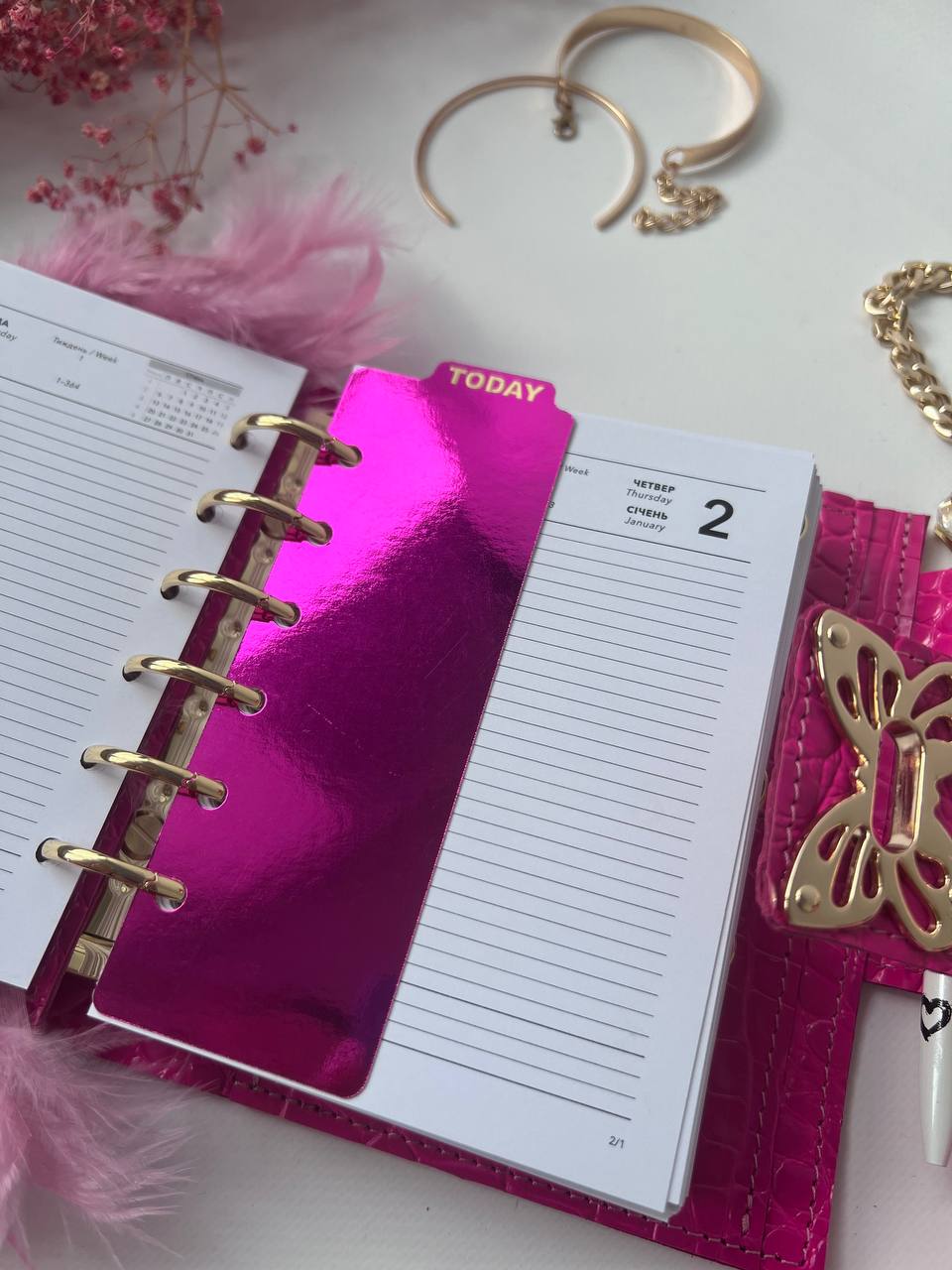 Leather wallet notebook cover mini A7 dated week 2026 big 6 rings binder.