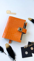 Orange leather planner binder A5