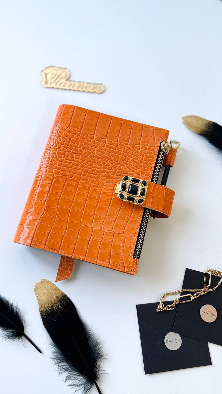 Orange leather planner binder A5