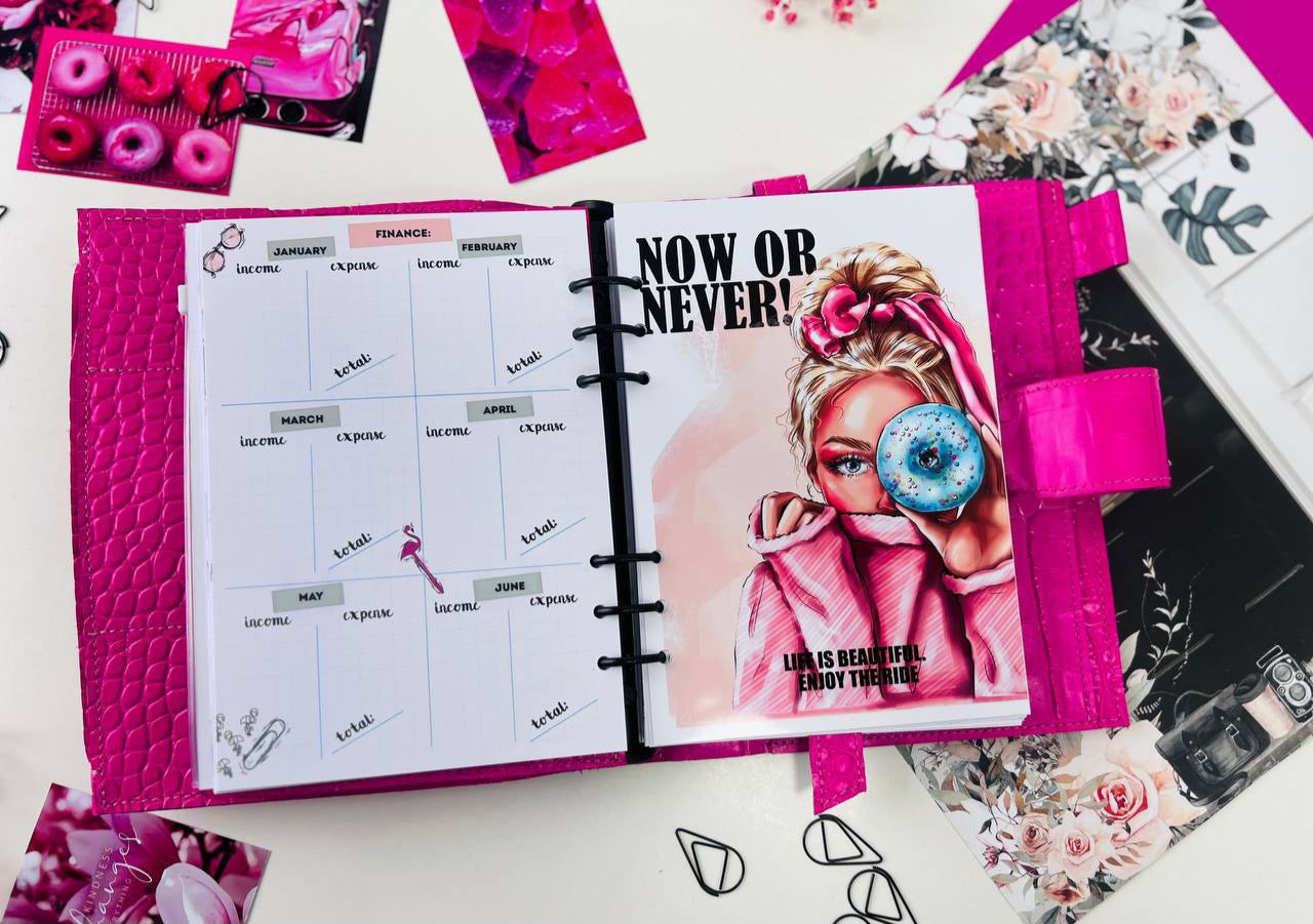 Hot Pink A5 Leather Planner Binder - Customizable