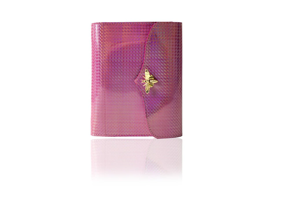 RARE holographic pink leather notebook cover A5. Natural Italian Leather Pink Planner A5, Leather template, A5 ring binder,Binder a5.