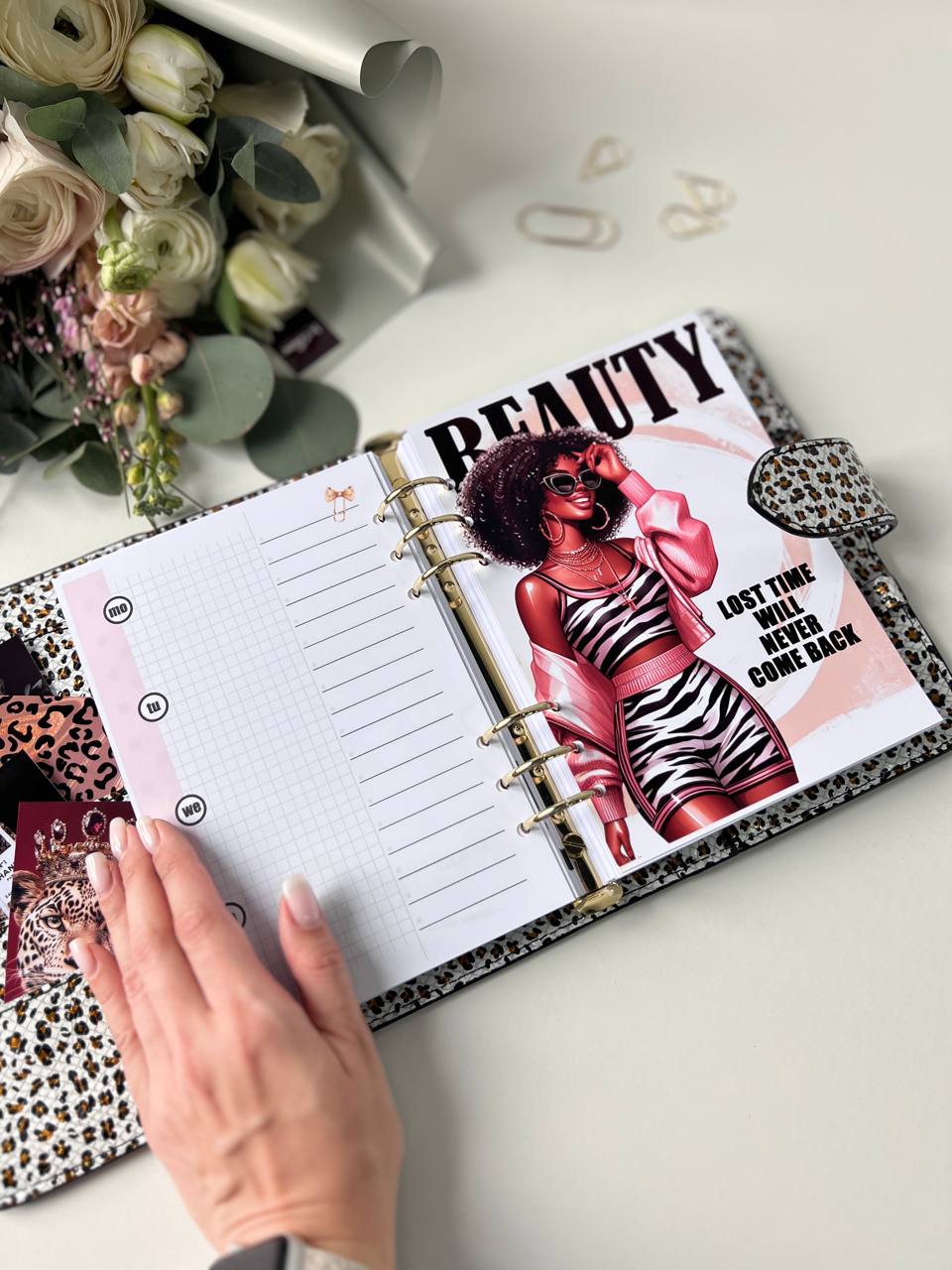 Leopard Leather Planner A5, gift for her, perfect planner, Ring Planner Agenda A5 Six Ring Planner and Ring Personal Planner.