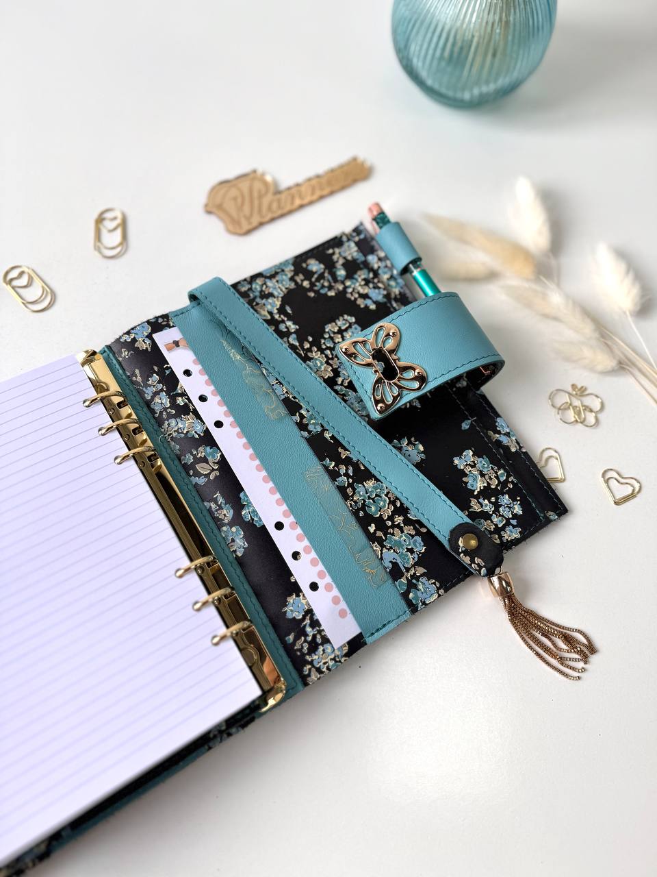 Flowers leather planner A5 binder.