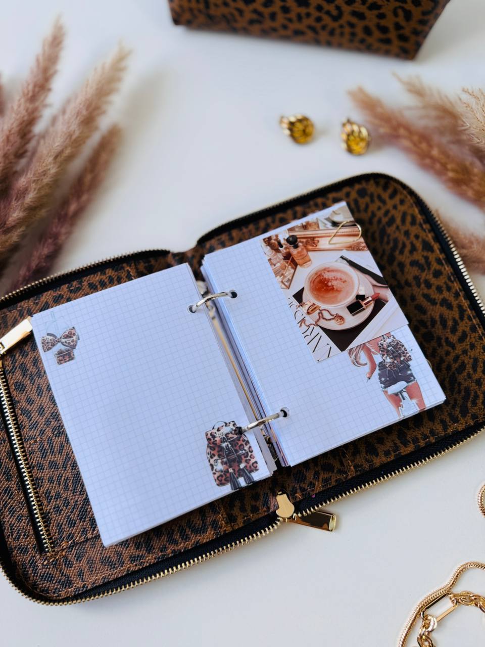 Leopard leather notebook A7 gift set. Limited edition.