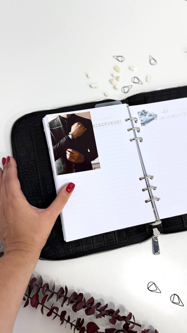 Perfect Gift for Him | Handmade Genuine Black Leather A5 Zippered Planner Set with Pen Case