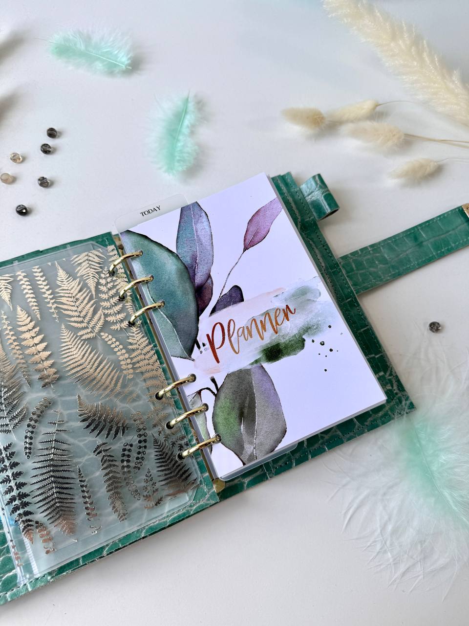 A6 NEW SIZE RARE leather green double planner cover binder 6 rings binder, dated planner, leather planner, gift for her, medium size planner.