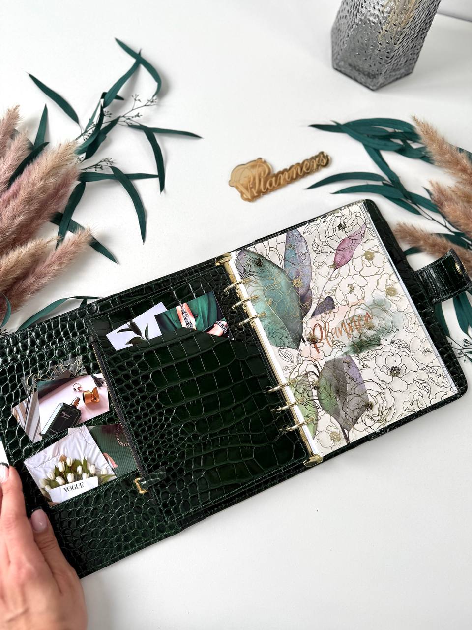 Green Natural Italian Leather Planner A5, gift for her, perfect planner, Ring Planner Agenda A5 Six Ring Planner and Ring Personal Planner.