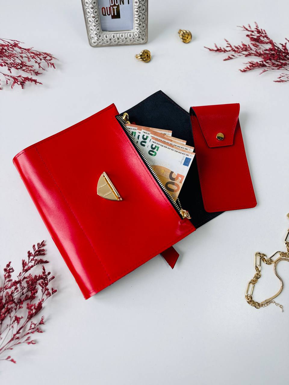 The Ultimate Statement Accessory: Red & Black Genuine Leather Gift Set. Red and black leather notebook cover A5 with leather pencil case- perfect gift 2026.