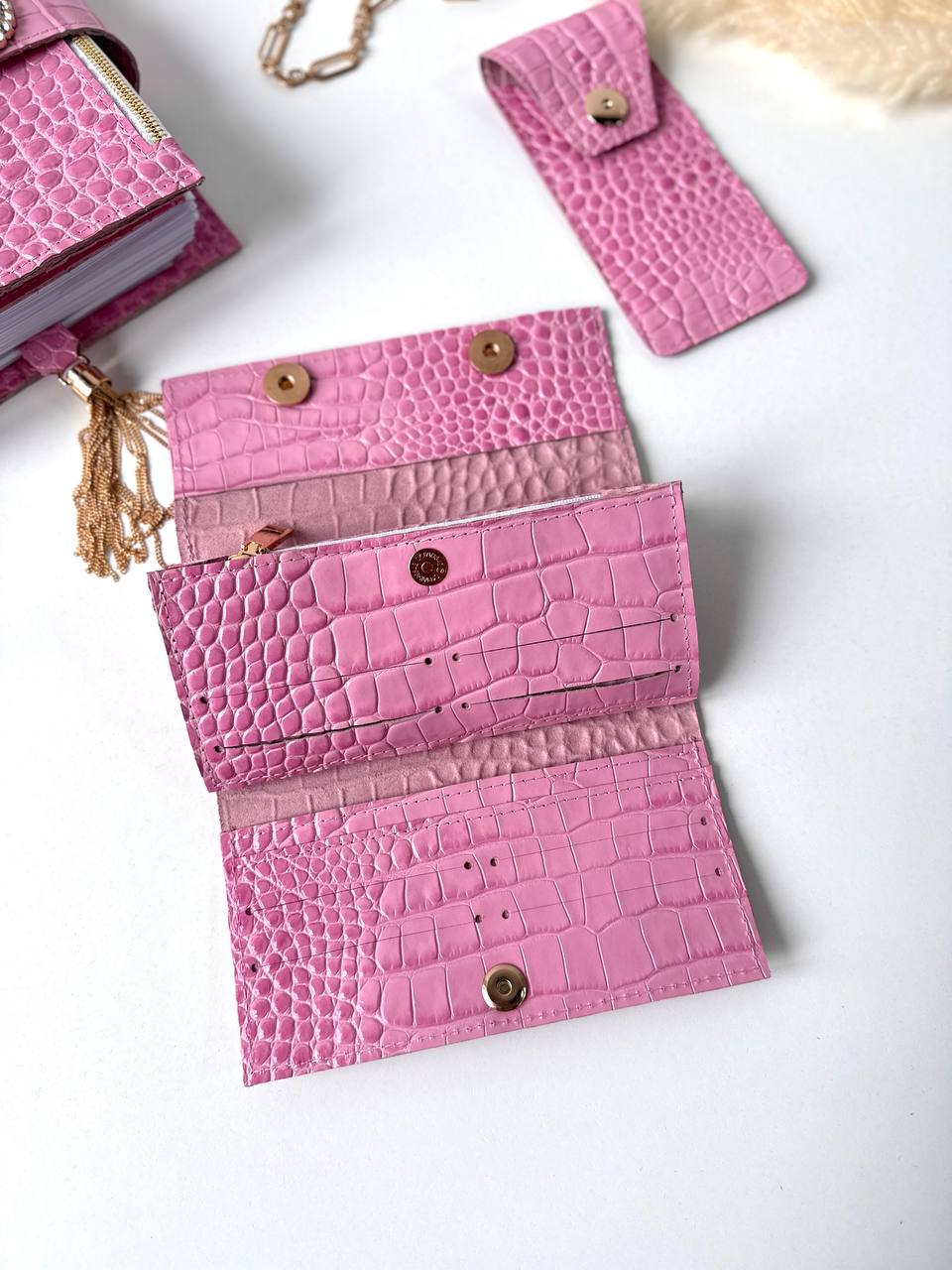 Pink leather gift- planner A5, wallet and pencil case.