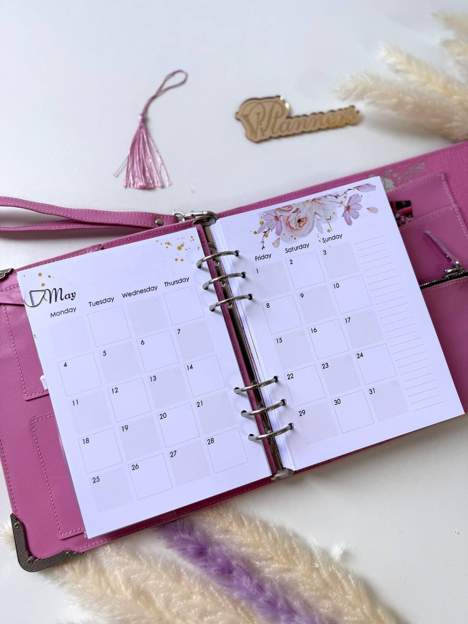Pink Natural Italian Leather Planner A5, gift for her, perfect planner, Ring Planner Agenda A5 Six Ring Planner and Ring Personal Planner.