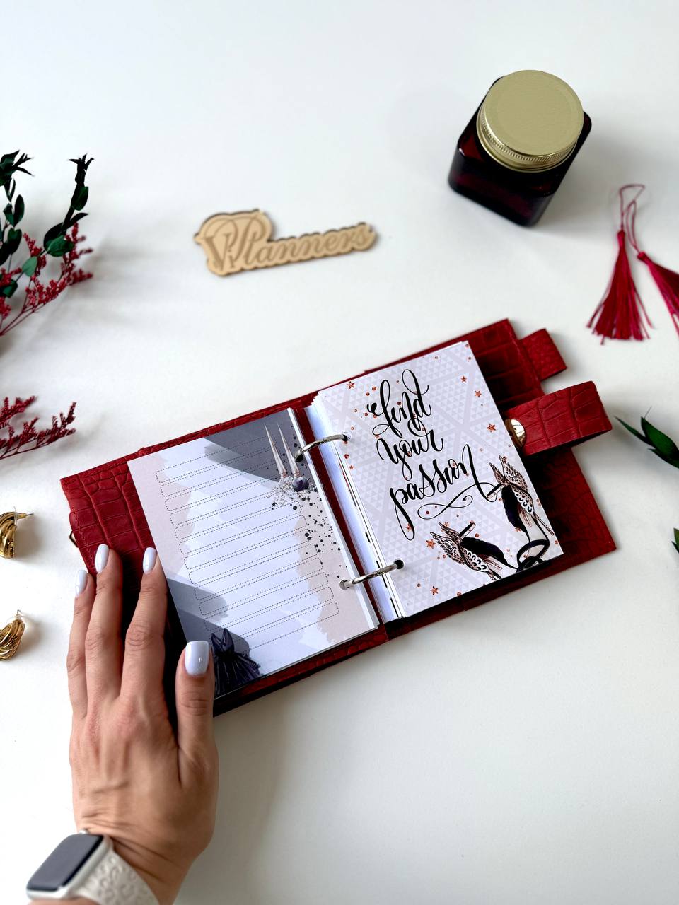 Leather mini notebook cover A7 binder,Planner A7 binder personal passport size, leather planner, planner binder 2 rings, diary for work.