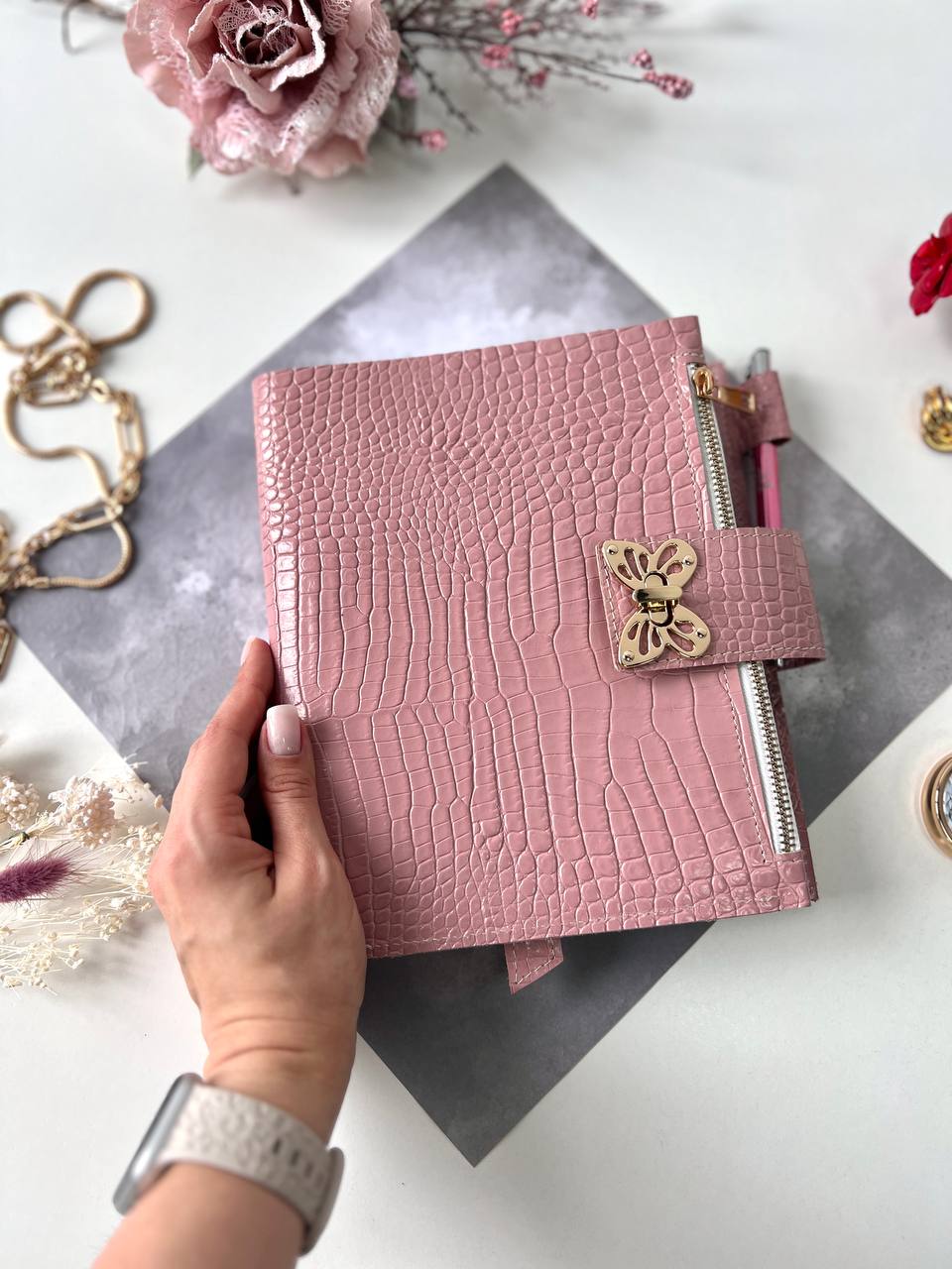 Natural Italian Leather Pink Planner A5, Ringbuch a5, Leather template, A5 ring binder,Binder a5,Leather wallet template,Binder wallet.