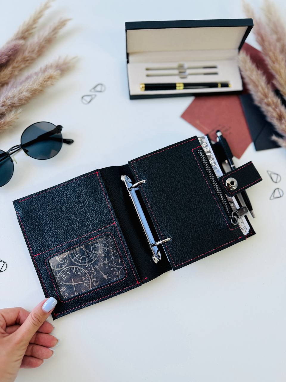 Leather mini planner A7, mini planner,personal size, study stationery, passport size notebook, leather wallet binder planner daily.