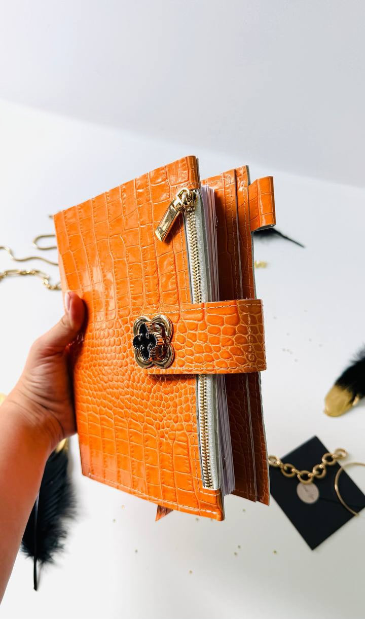 Orange leather planner binder A5
