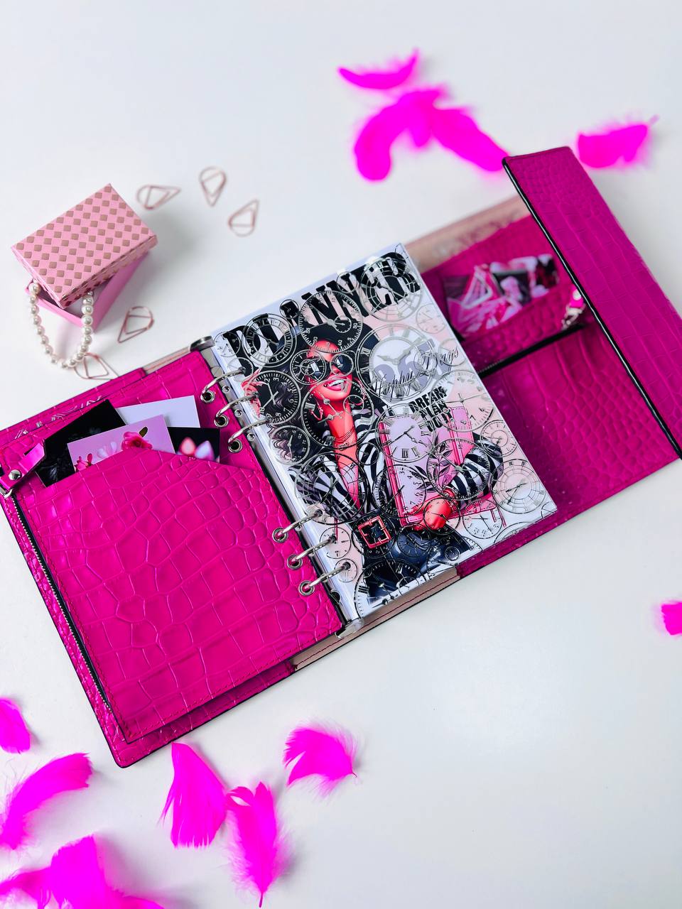 Hot pink Natural Italian Leather Planner A5, gift for her, perfect planner, Ring Planner Agenda A5 Six Ring Planner and Ring Personal Planner.